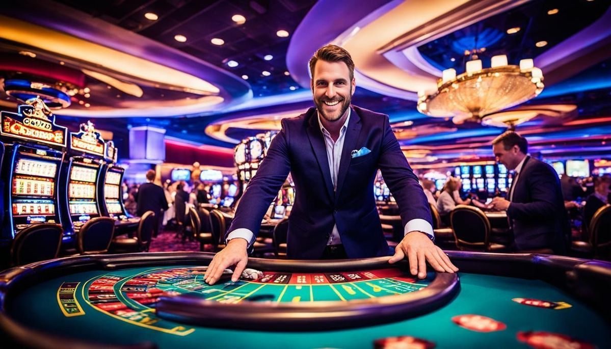 Layar utama mog77 menampilkan berbagai opsi permainan sportsbook dan live casino dengan desain modern